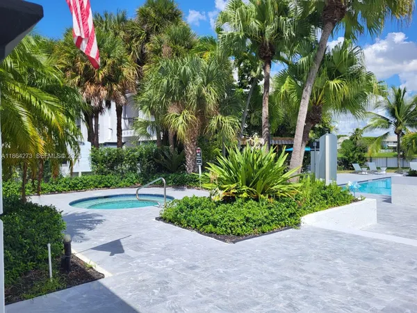 a view of a patio with couches potted plants and a palm tree