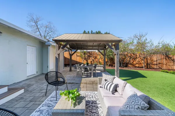 a view of an outdoor sitting space
