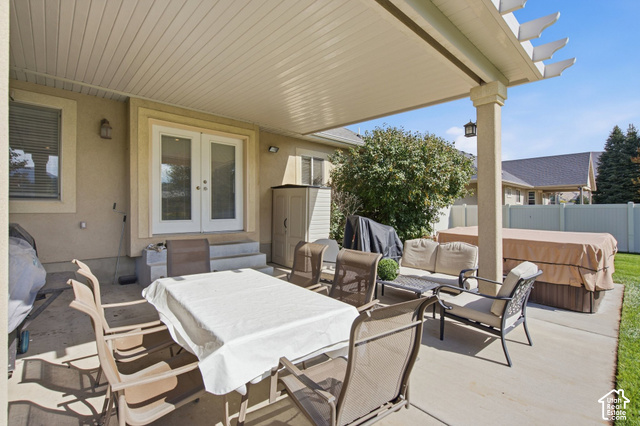 1447 Meadow Lane Mapleton, UT 84664 - Photo 40 of 67 Expansive patio featuring a solid roof covering, support columns, and French doors
