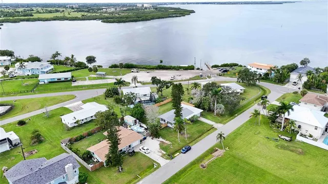 an aerial view of a house with a garden