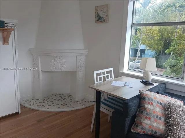 a dining room with a window