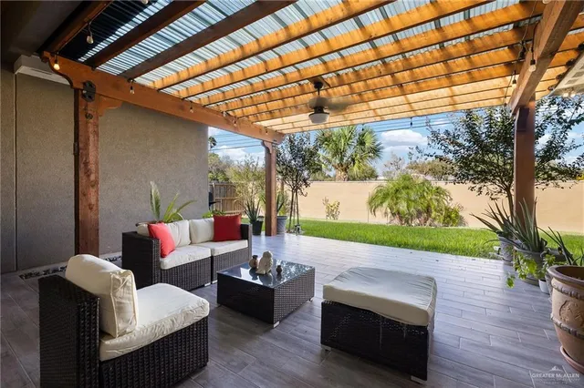 a outdoor living space with furniture and garden view