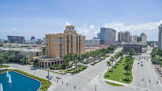 a view of a city with tall buildings