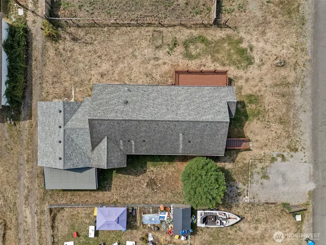 an aerial view of houses and roads