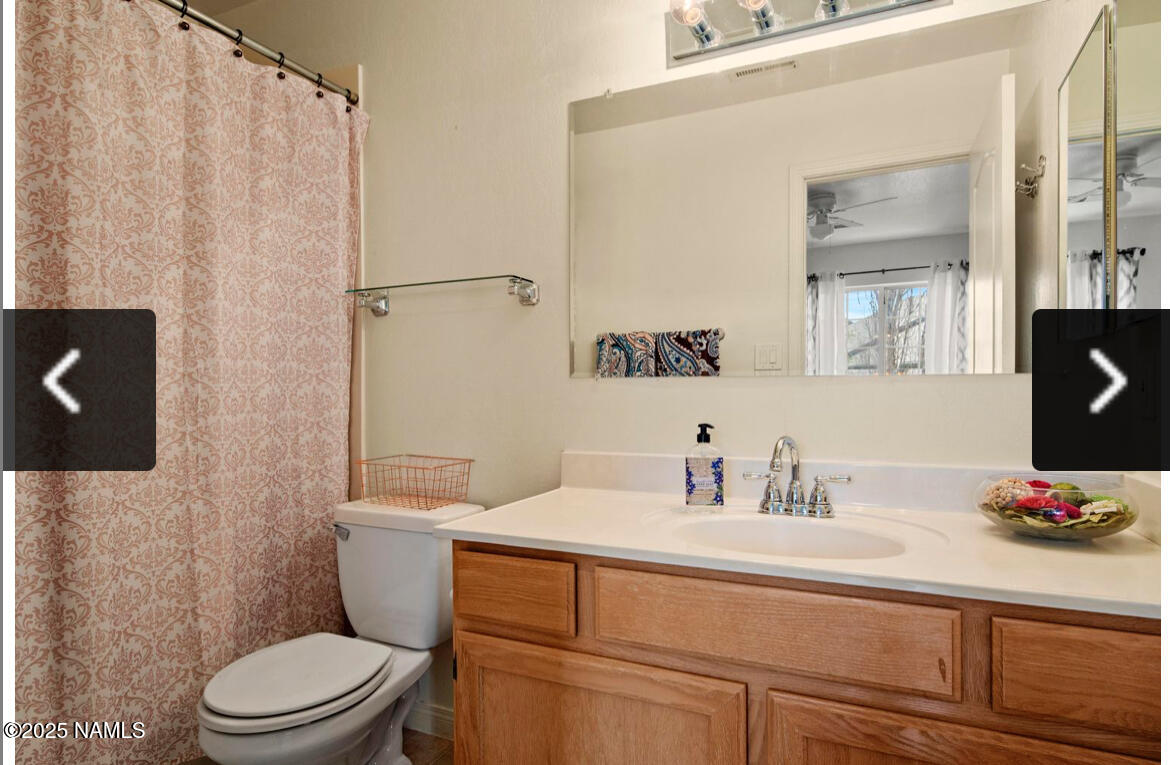 4011 East Village Circle Flagstaff, AZ 86004 - Photo 17 of 23 a bathroom with a sink a toilet and shower curtain