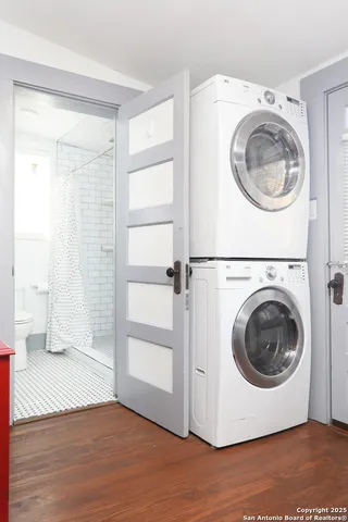 a utility room with dryer and washer