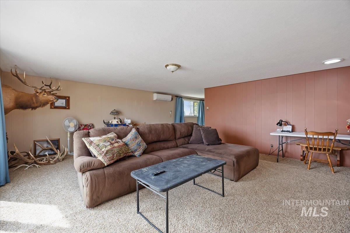 1301 A Street Rupert, ID 83350 - Photo 21 of 45 Living room with light colored carpet, wooden walls, and a textured ceiling