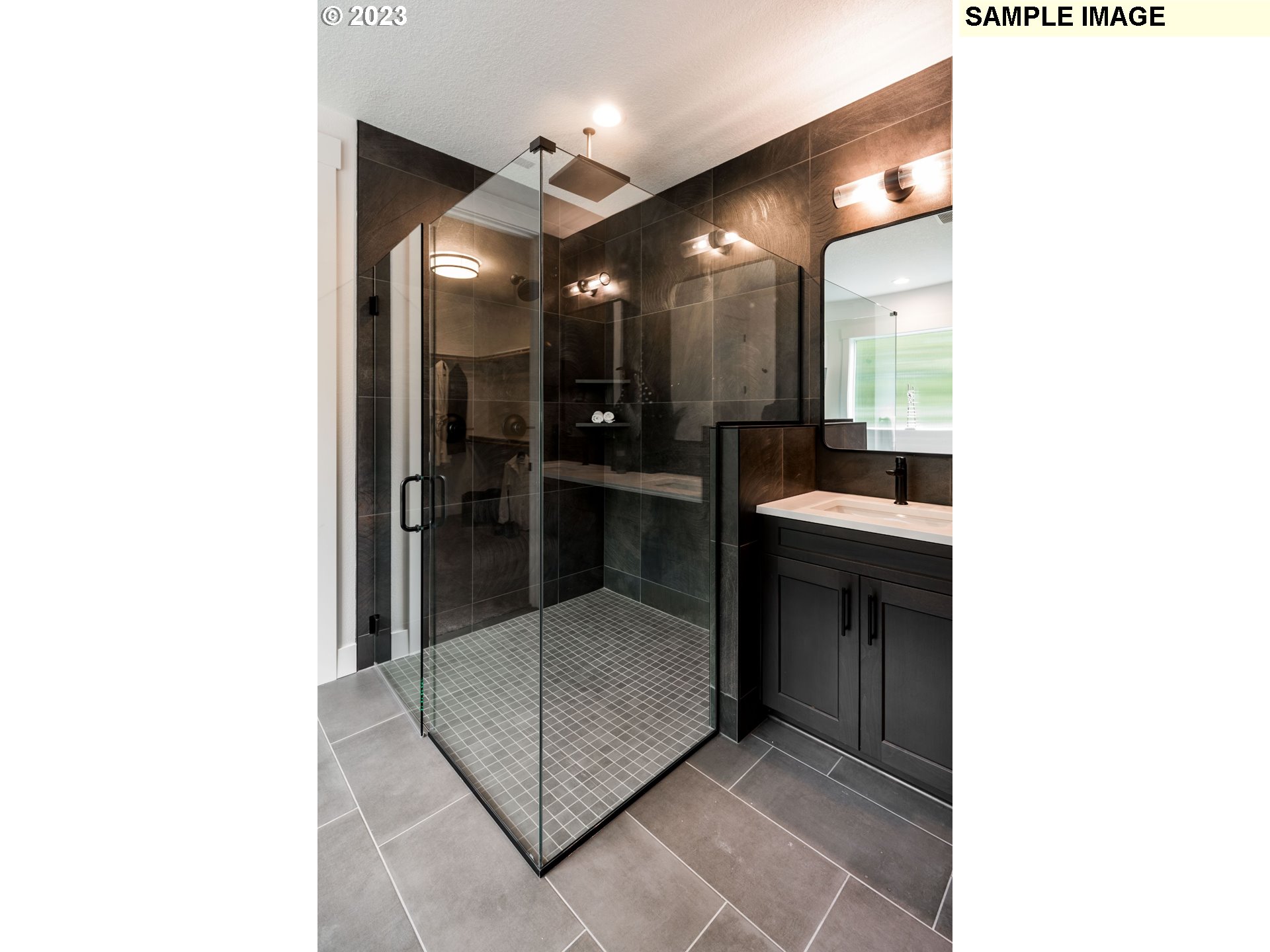 1208 South 48th Place Ridgefield, WA 98642 - Photo 14 of 21 a bathroom with a glass shower door and a mirror