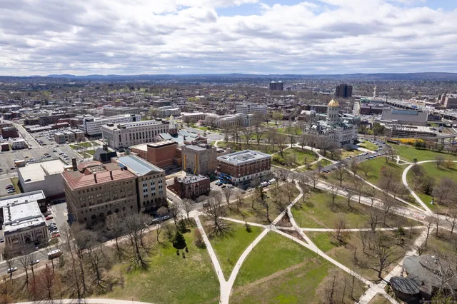 an aerial view of a city