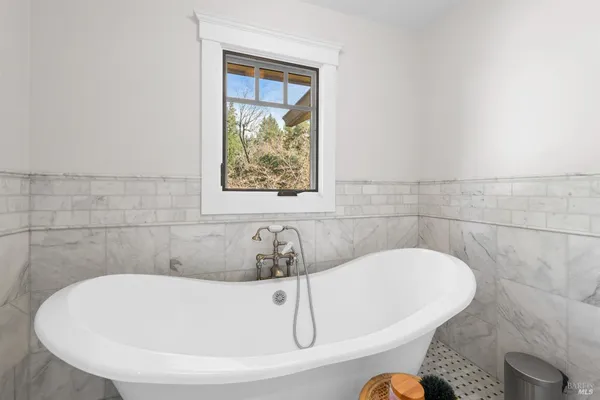 a bathroom with a tub