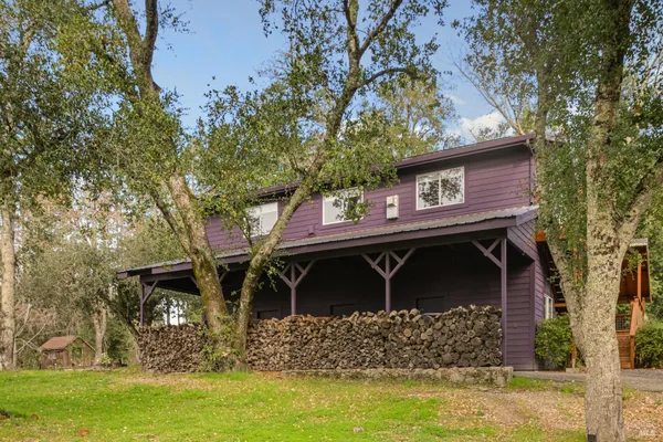 a view of a house with a large tree