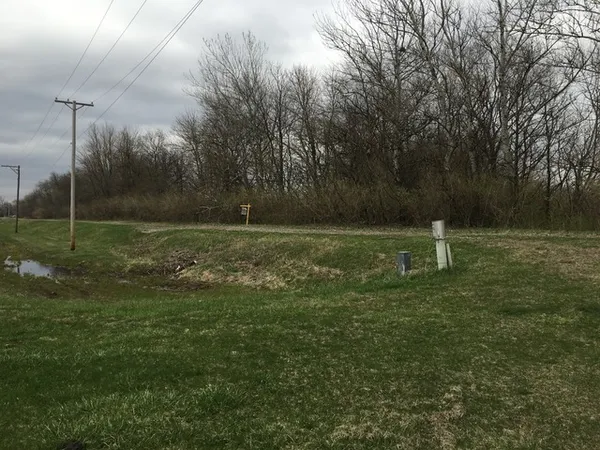 a backyard of apartments with large trees