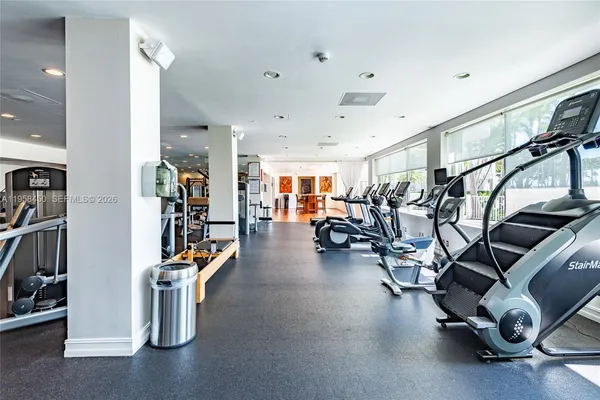 a view of a room with gym equipment