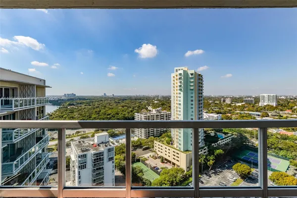 a view of a city from a balcony