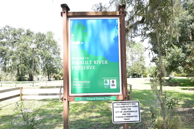 a view of a swimming pool with a yard and large trees