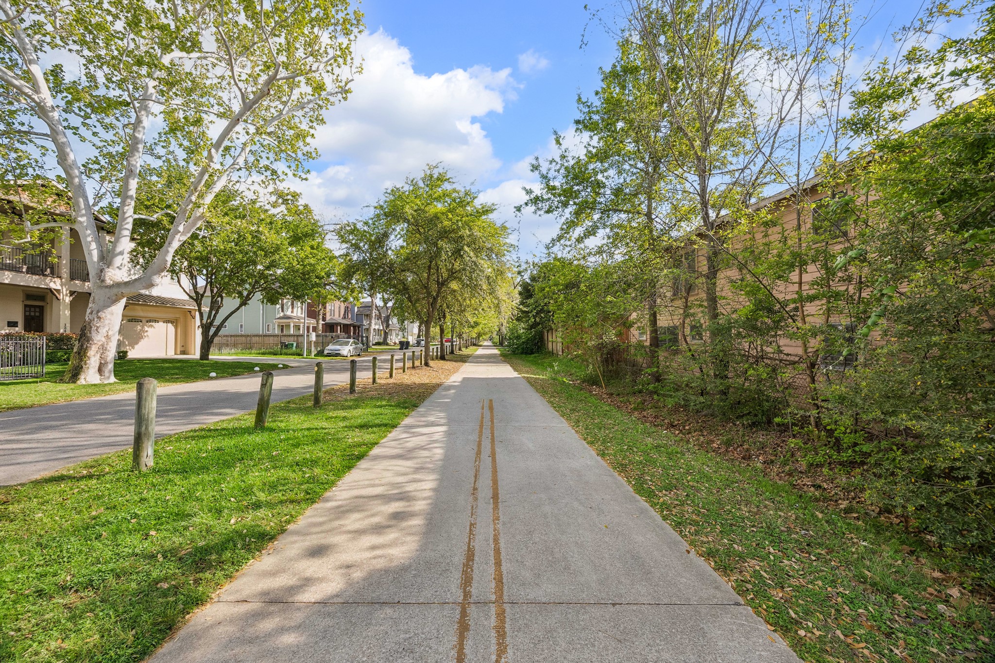 812 West 13th Street Houston, TX 77008 - Photo 29 of 29 This photo showcases a serene, tree-lined walkway in a residential neighborhood, perfect for walking and biking. Nearby houses and well-maintained green spaces create a welcoming and pleasant environment.