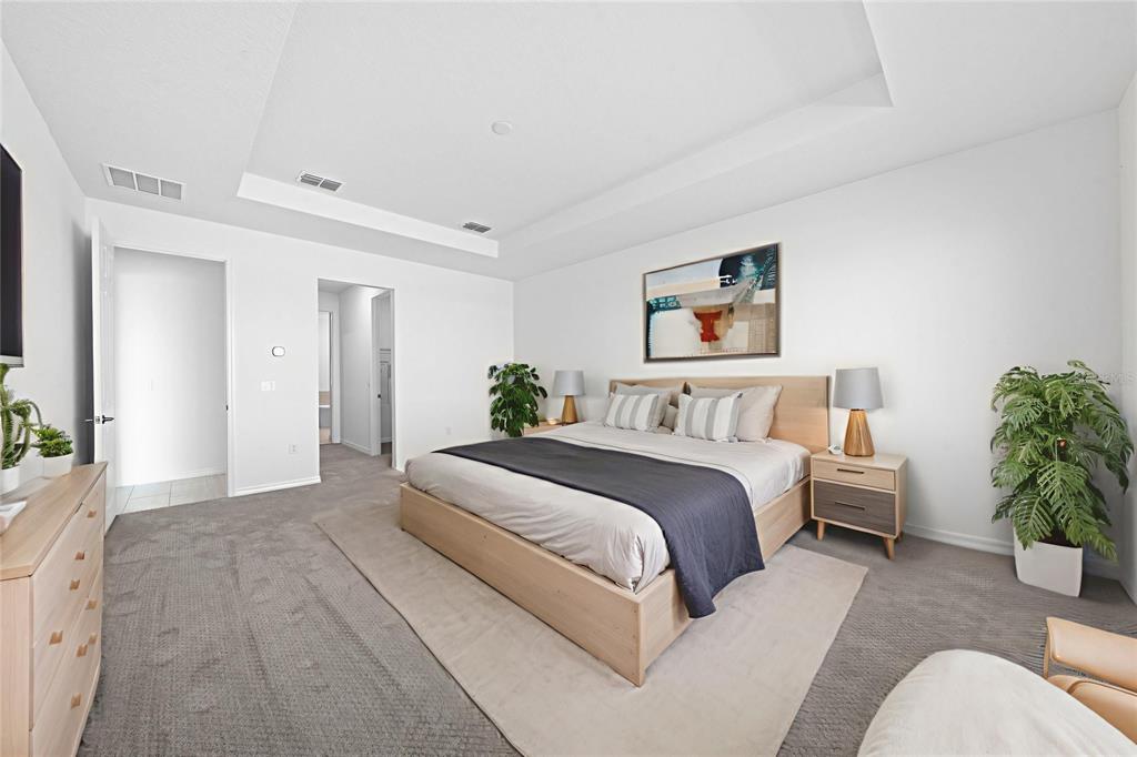 6303 Southwest 75th Ct Road Ocala, FL 34474 - Photo 21 of 50 a spacious bedroom with a large bed and a potted plant