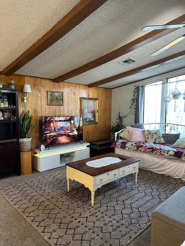 a living room with furniture and a rug