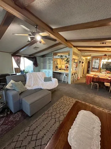 a living room with furniture and a rug