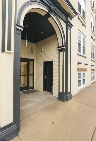 a view of a building with a door