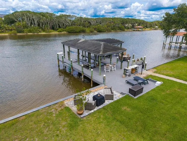 a view of a patio with swimming pool