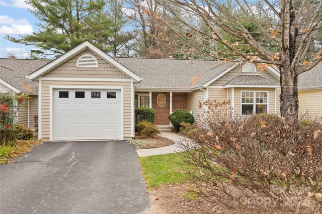 a view of house with a yard and potted plants