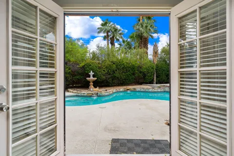 a view of a porch with a yard
