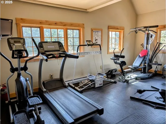 a view of a room with gym equipment