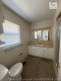 338 Summerhill Road Fayetteville, NC 28303 - Photo 19 of 28 a bathroom with a granite countertop toilet a sink a mirror and a window