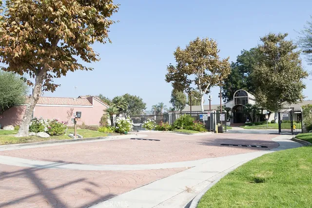 a street with a trees in the background