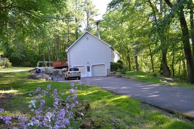 a view of a backyard with plants and a garden