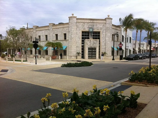 a front view of a building with street view