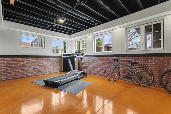 a view of a room with gym equipment