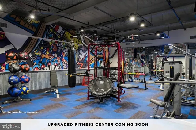 a view of a room with gym equipment