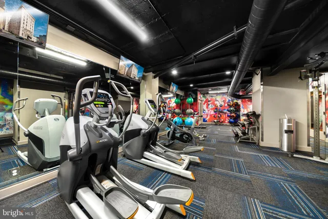 a view of a room with gym equipment