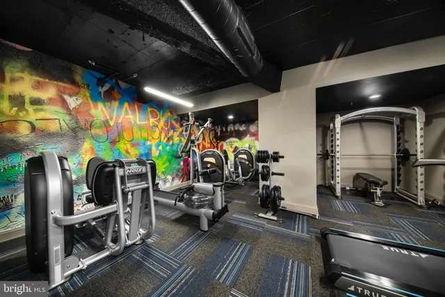 a view of a room with gym equipment