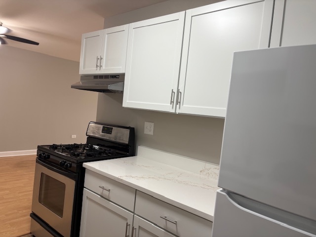 8923 Knight Avenue, Unit 201 Des Plaines, IL 60016 - Photo 4 of 13 a kitchen with white cabinets and a stove