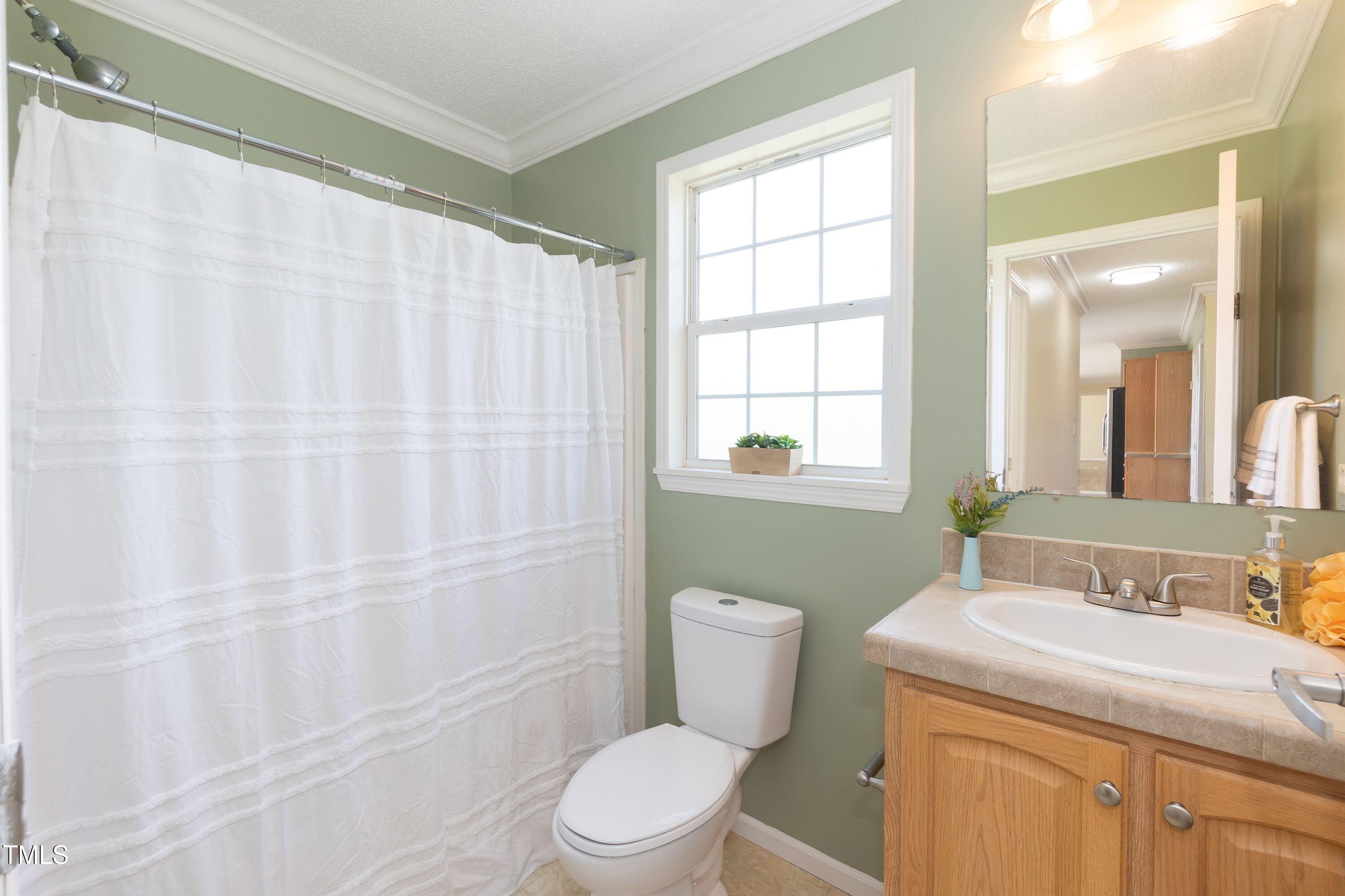 660 Our Way Linden, NC 28356 - Photo 26 of 36 a bathroom with a granite countertop sink a toilet and a mirror