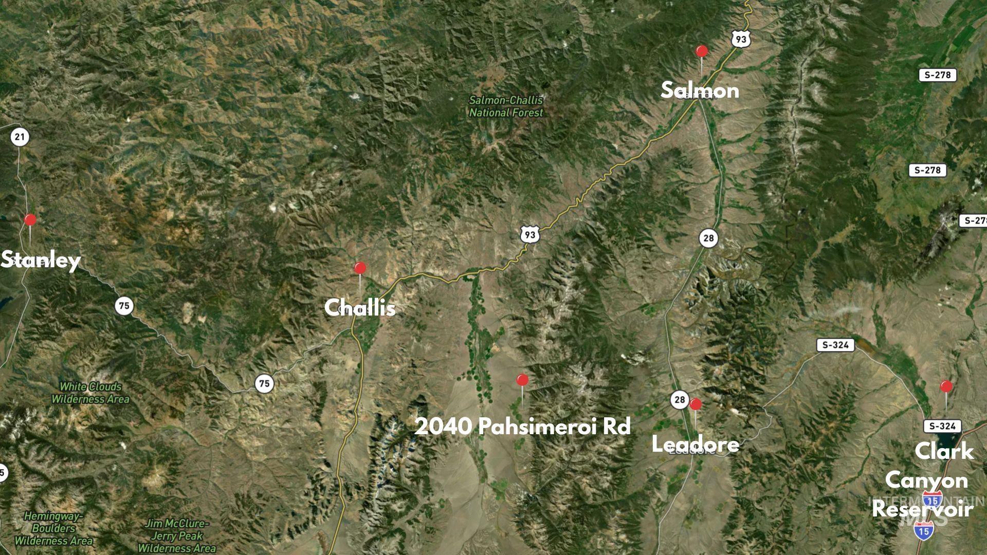 2040 Pahsimeroi River Road May, ID 83253 - Photo 6 of 29 Satellite Map. Depicting the geographic location of the property and surrounding areas