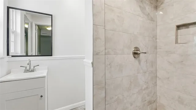 a view of a chair and table in a room