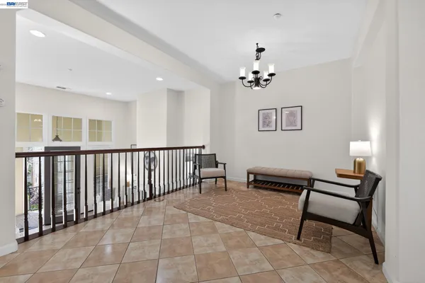 a view of a hallway with workspace