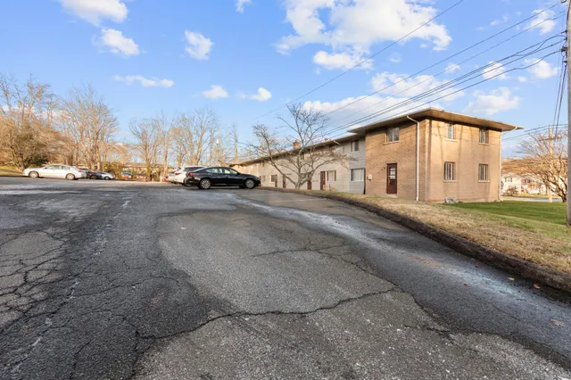 a view of a city street from a building