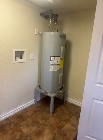 a room with a table and painted walls