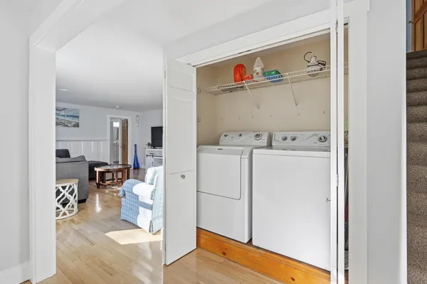 a utility room with dryer and washer