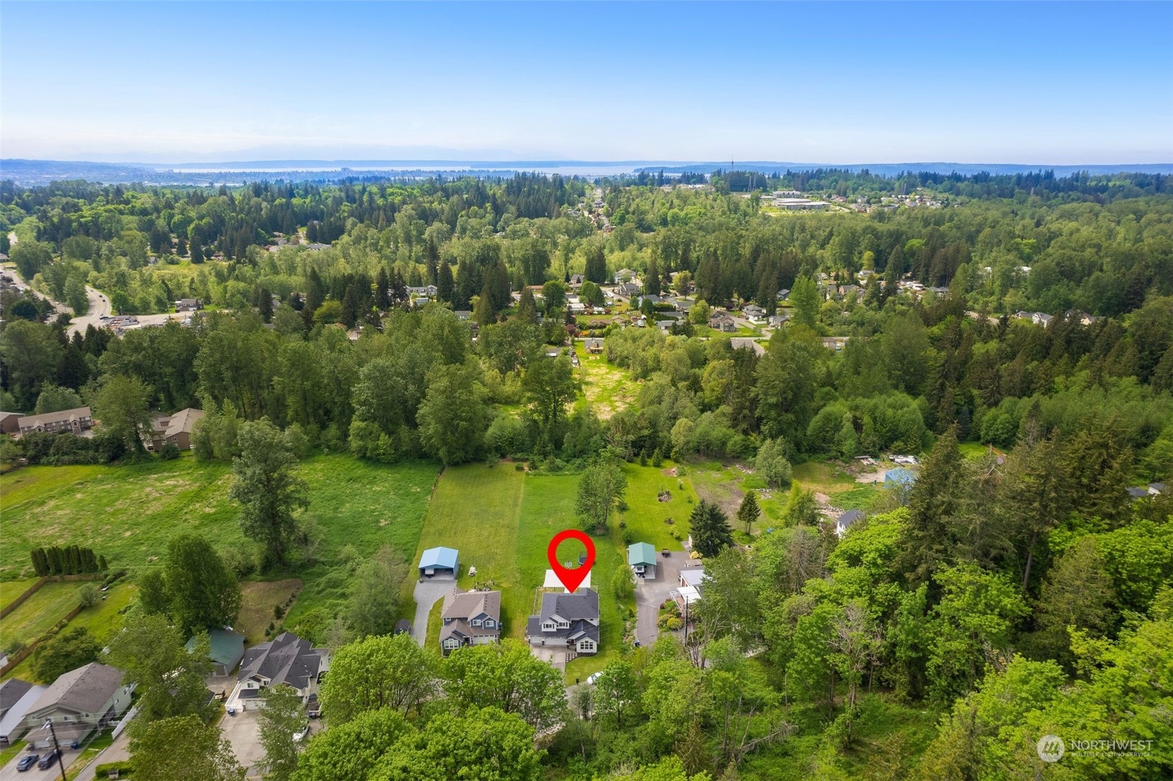 2440 Callow Road Lake Stevens, WA 98258 - Photo 33 of 34 an aerial view of residential houses with outdoor space and trees
