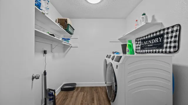 a utility room with dryer and washer