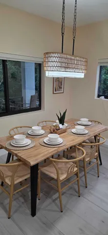 a table and chairs in a room