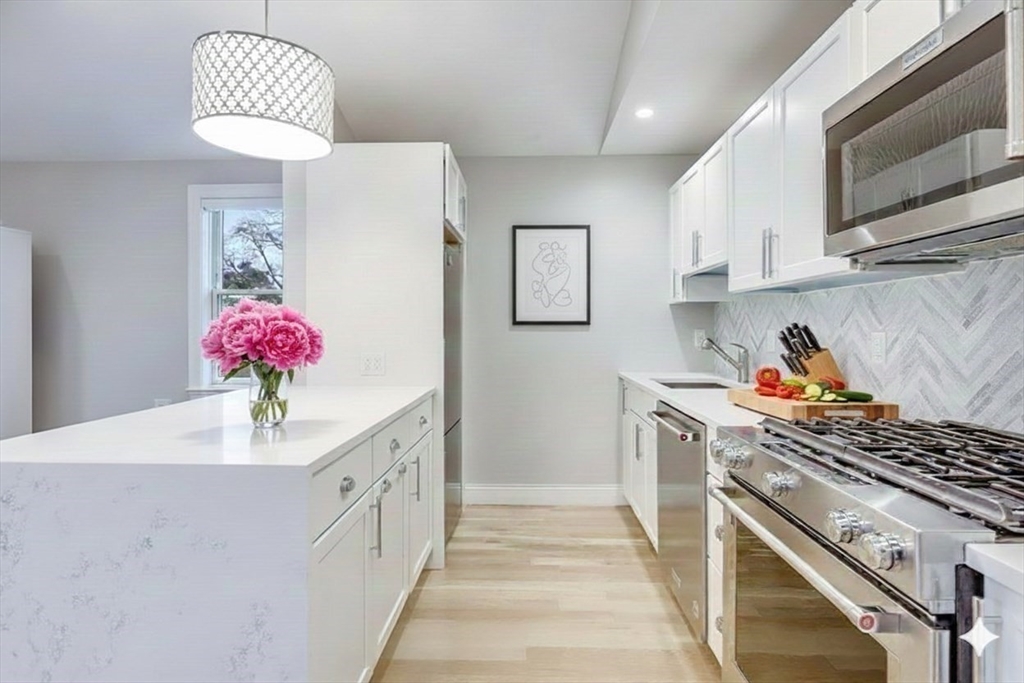 29 Goldsmith Street, Unit 3 Boston, MA 02130 - Photo 3 of 21 a kitchen with stainless steel appliances a stove a chimney a sink and cabinets