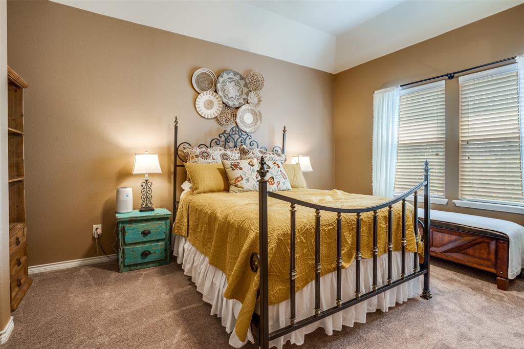 10109 Petrified Tree Lane McKinney, TX 75072 - Photo 16 of 27 a bed room with a bed and a chandelier