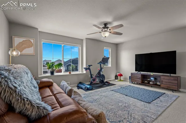 a living room with furniture a window and a flat screen tv